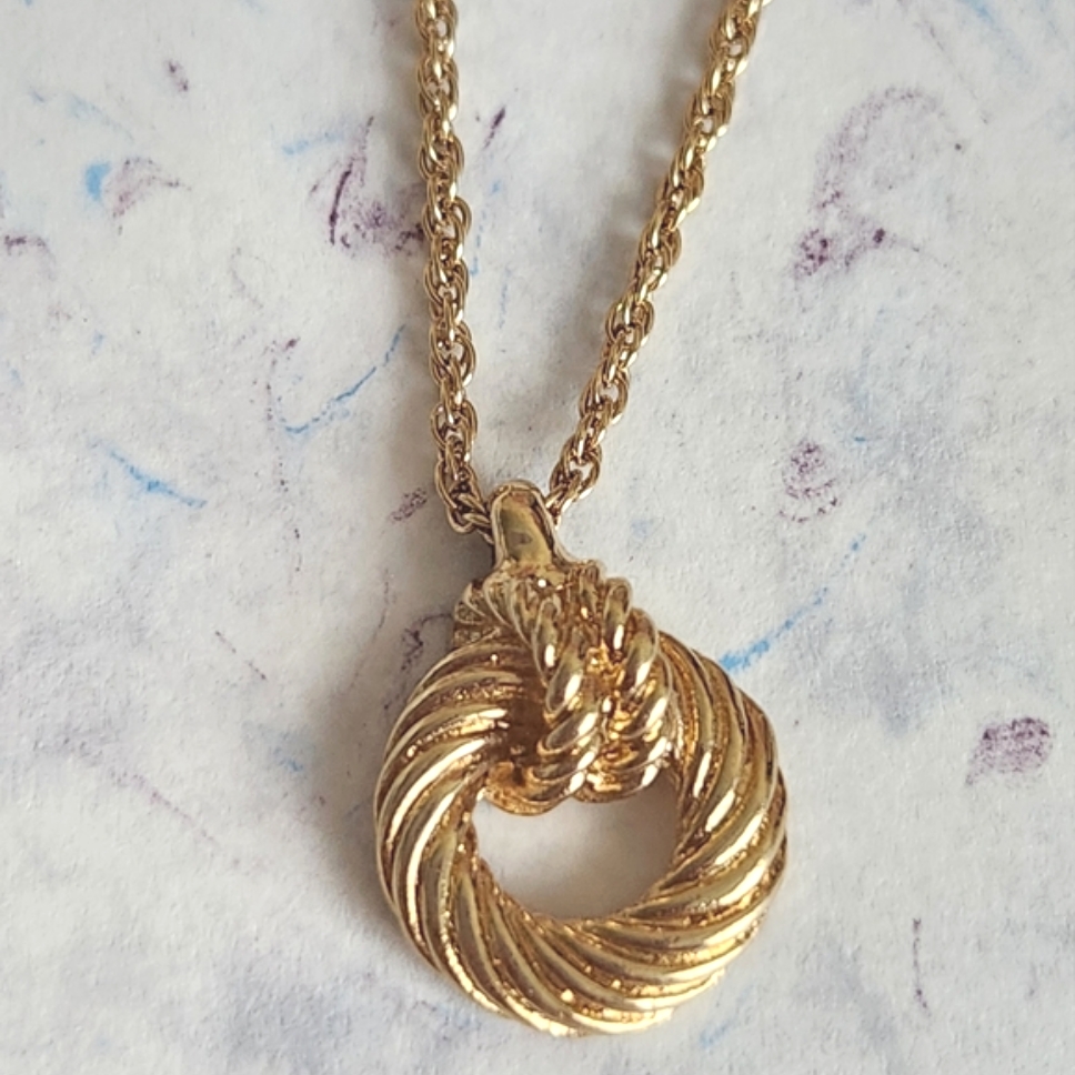 Christian Dior Vintage Gold Plated Twisted Pendant Necklace